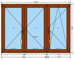 Plastové okno 210x150cm 6-ti komorové plastová okna DEKOR-DEKOR (trojkřídlé)