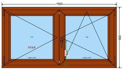 Plastové okno 150x80cm 6-ti komorové plastová okna DEKOR-DEKOR (dvoukřídlé)