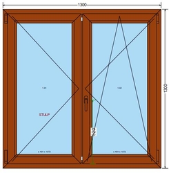 Plastové okno 130x130cm 6-ti komorové plastová okna DEKOR-DEKOR (dvoukřídlé)