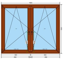 Plastové okno 180x150cm 6-ti komorové plastová okna DEKOR-DEKOR (dvoukřídlé)